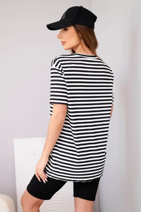 Komplet damski wiskozowy w paski z krótkim rękawem i spodenkami czarny