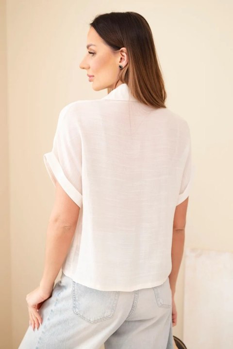 Koszula damska z wiskozy z krótkim rękawem i kieszeniami beżowa