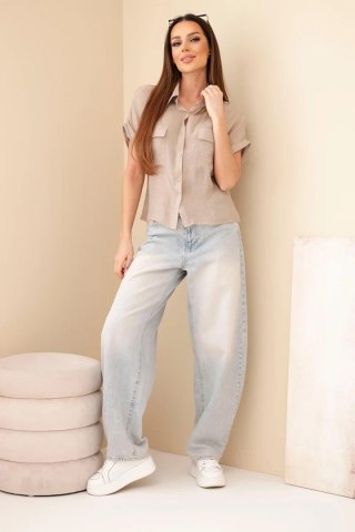 Koszula damska z wiskozy z krótkim rękawem i kieszeniami fango