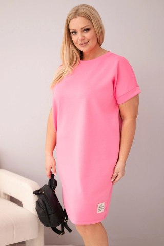 Sukienka damska Plus Size z krótkim rękawem i kieszeniami różowa