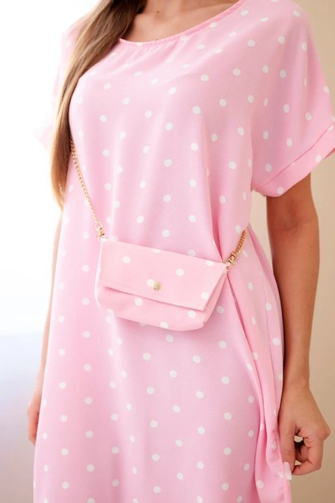 Sukienka damska w grochy z krótkim rękawem i torebką cukierkowy róż