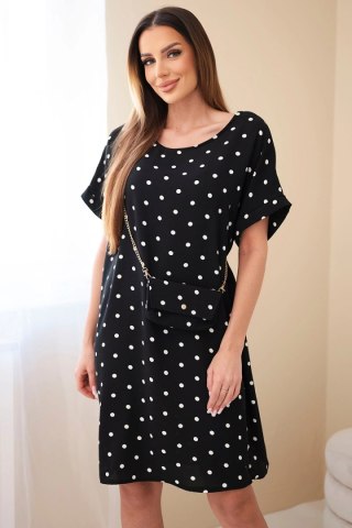 Sukienka damska w grochy z krótkim rękawem i torebką czarna