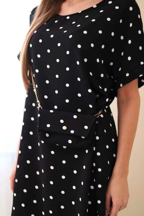 Sukienka damska w grochy z krótkim rękawem i torebką czarna