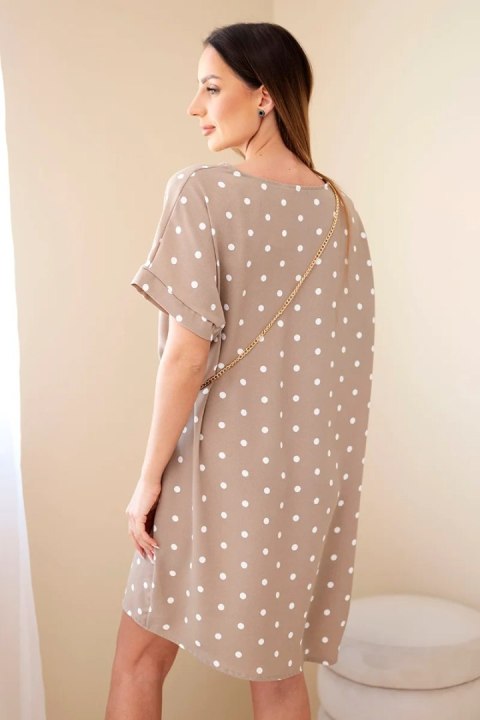 Sukienka damska w grochy z krótkim rękawem i torebką fango