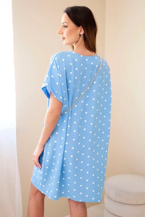 Sukienka damska w grochy z krótkim rękawem i torebką niebieska