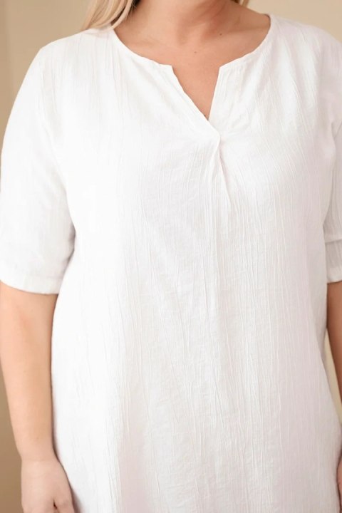 Sukienka damska wiskozowa Plus Size z krótkim rękawem i dekoltem V beżowa