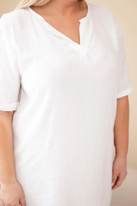 Sukienka damska wiskozowa Plus Size z krótkim rękawem i dekoltem V biała