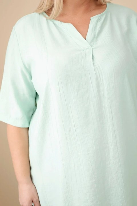 Sukienka damska wiskozowa Plus Size z krótkim rękawem i dekoltem V ciemno miętowa