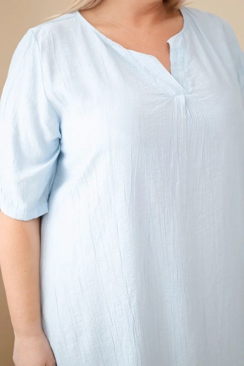 Sukienka damska wiskozowa Plus Size z krótkim rękawem i dekoltem V niebieska