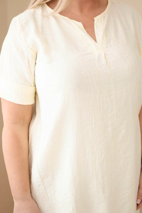 Sukienka damska wiskozowa Plus Size z krótkim rękawem i dekoltem V żółta