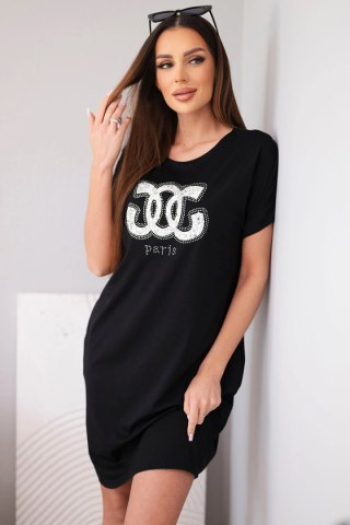 Sukienka damska wiskozowa z krótkim rękawem i ozdobnym nadrukiem czarna