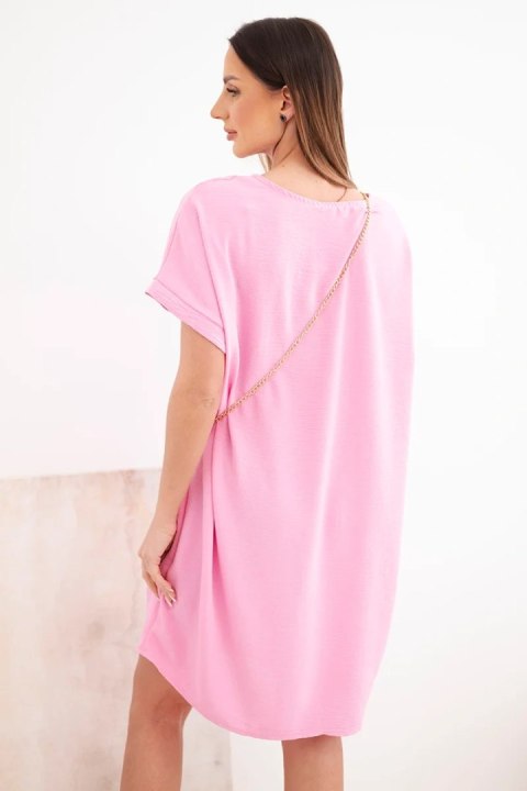 Sukienka damska z krótkim rękawem i torebką na łańcuszku cukierkowy róż