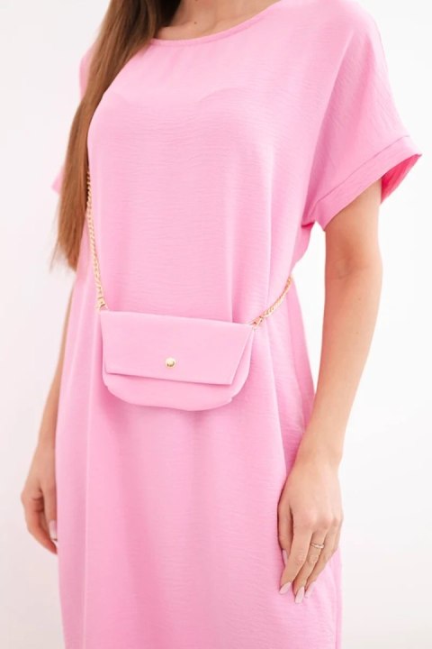 Sukienka damska z krótkim rękawem i torebką na łańcuszku cukierkowy róż