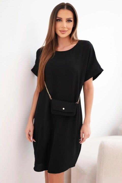 Sukienka damska z krótkim rękawem i torebką na łańcuszku czarna