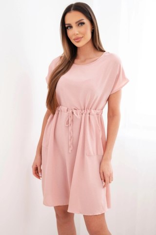 Sukienka damska z krótkim rękawem i wiązaniem w pasie ciemny pudrowy róż