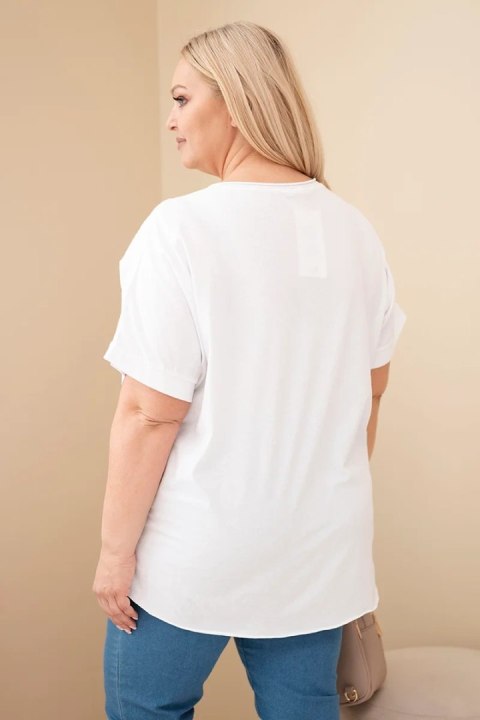 Bluzka damska bawełniana Plus Size z haftowanymi kwiatami biała