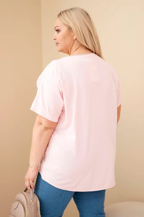 Bluzka damska bawełniana Plus Size z haftowanymi kwiatami cukierkowy róż