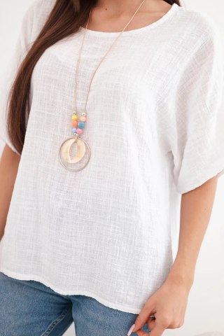 Bluzka damska bawełniana oversize z krótkim rękawem biała