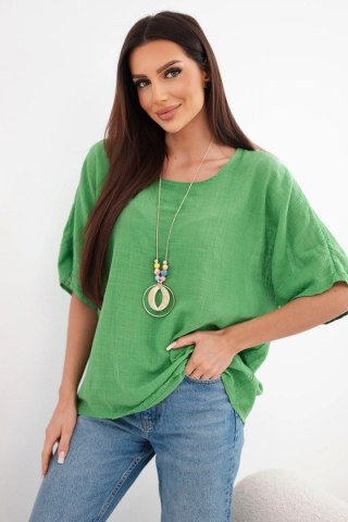 Bluzka damska bawełniana oversize z krótkim rękawem zielona
