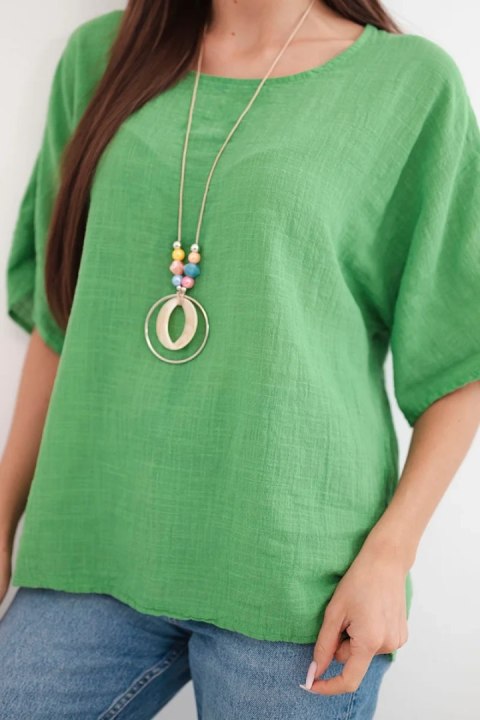 Bluzka damska bawełniana oversize z krótkim rękawem zielona