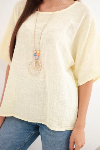 Bluzka damska bawełniana oversize z krótkim rękawem żółta