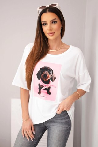 Bluzka damska bawełniana oversize z nadrukiem "Dog Fashion" biała