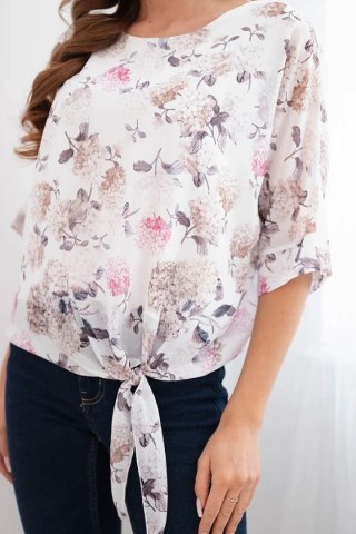 Bluzka damska w kwiaty z wiązaniem na dole camelowa