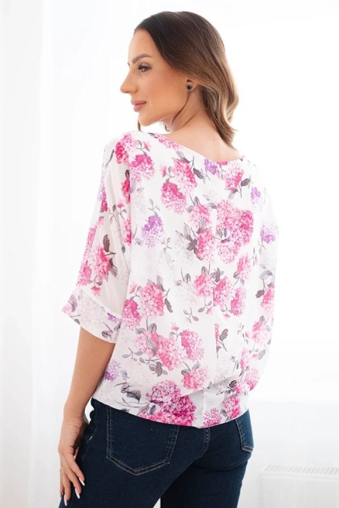 Bluzka damska w kwiaty z wiązaniem na dole fuksja