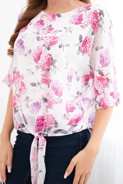 Bluzka damska w kwiaty z wiązaniem na dole fuksja