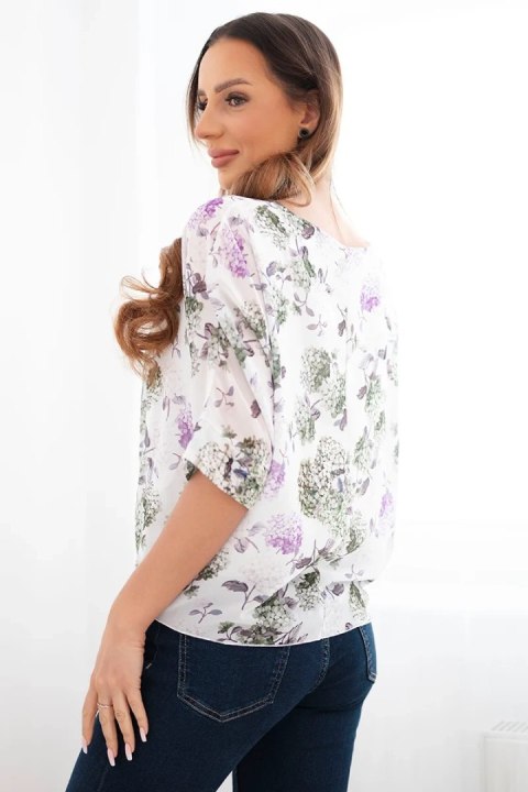 Bluzka damska w kwiaty z wiązaniem na dole khaki