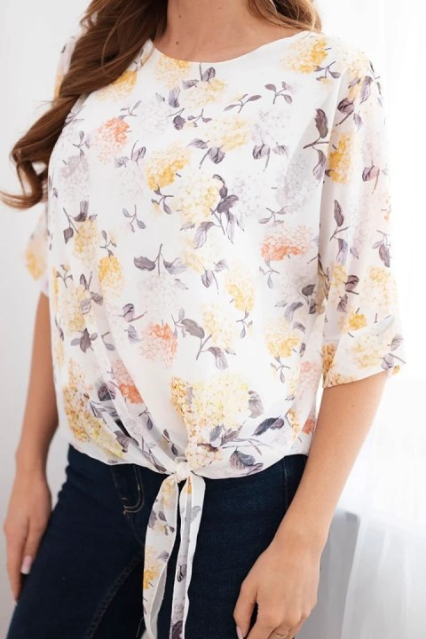 Bluzka damska w kwiaty z wiązaniem na dole żółta