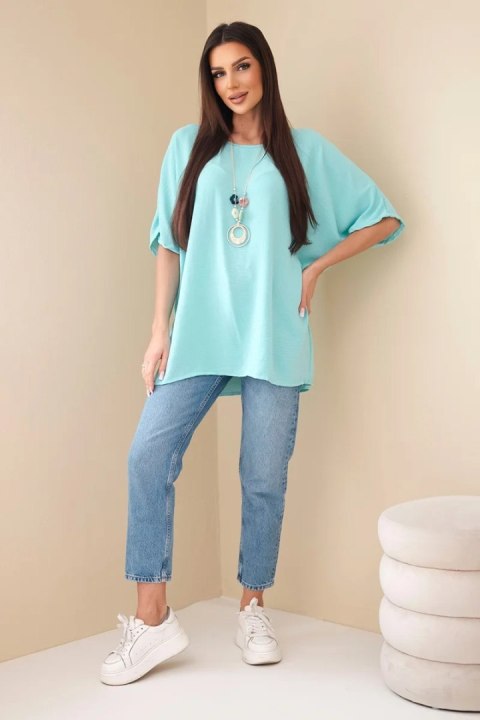 Bluzka oversize z wisiorkiem miętowa