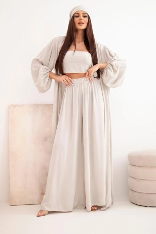 Komplet damski wiskozowy 4-częściowy w stylu boho ciemno beżowy