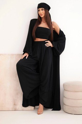 Komplet damski wiskozowy 4-częściowy w stylu boho czarny