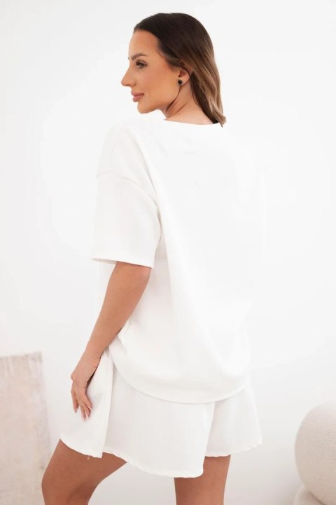 Komplet damski wiskozowy masełko z krótkim rękawem i spodenki z wysokim stanem ecru