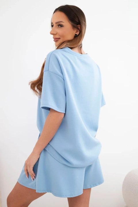 Komplet damski wiskozowy masełko z krótkim rękawem i spodenki z wysokim stanem niebieski