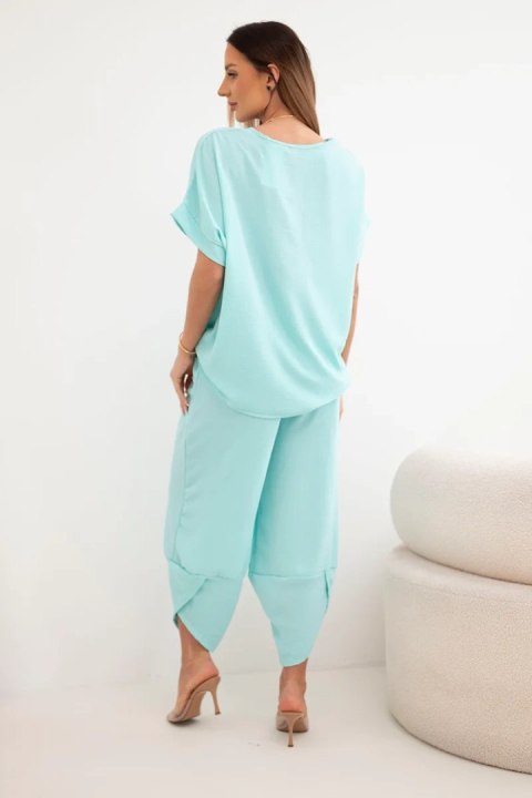 Komplet z wiskozy bluzka + spodnie miętowy