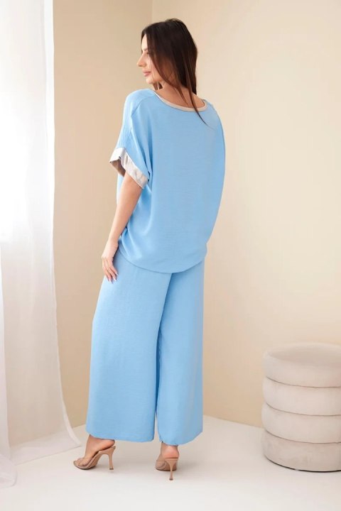 Komplet z wiskozy ze złotym obszyciem niebieski