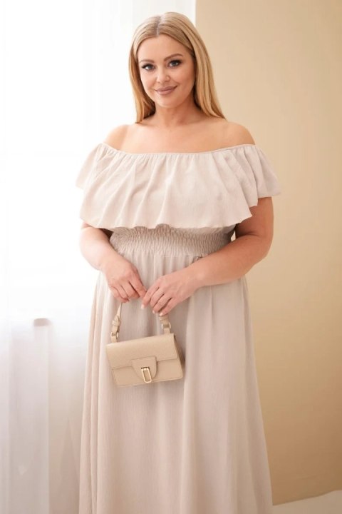 Sukienka damska Plus Size z falbaną i elastyczną talią beżowa