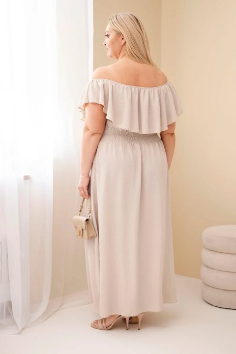 Sukienka damska Plus Size z falbaną i elastyczną talią beżowa