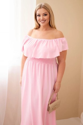 Sukienka damska Plus Size z falbaną i elastyczną talią cukierkowy róż