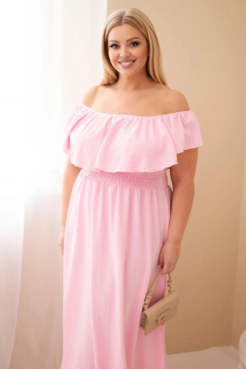 Sukienka damska Plus Size z falbaną i elastyczną talią cukierkowy róż