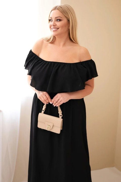 Sukienka damska Plus Size z falbaną i elastyczną talią czarna