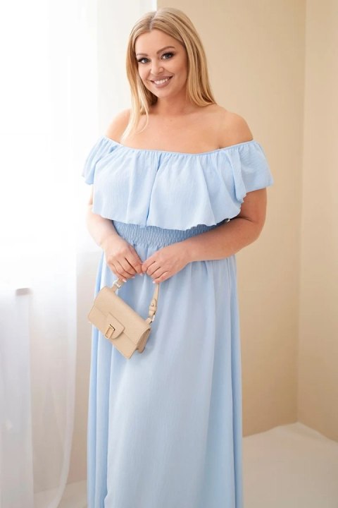 Sukienka damska Plus Size z falbaną i elastyczną talią niebieska