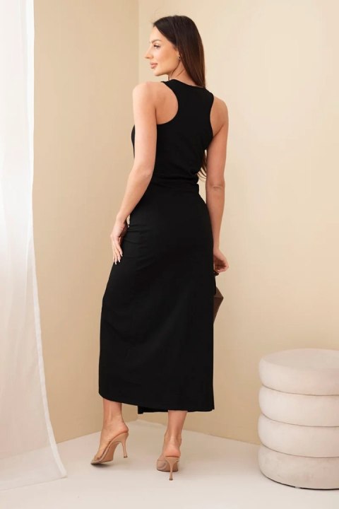 Sukienka damska bawełniana bez rękawów midi z marszczeniem czarna