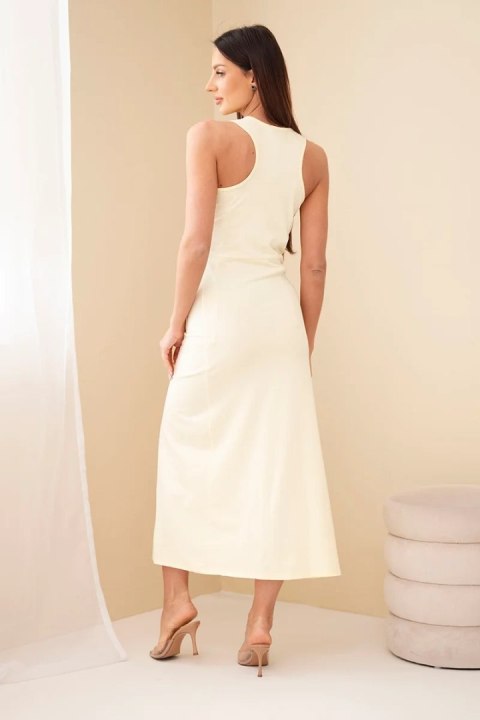 Sukienka damska bawełniana bez rękawów midi z marszczeniem żółta