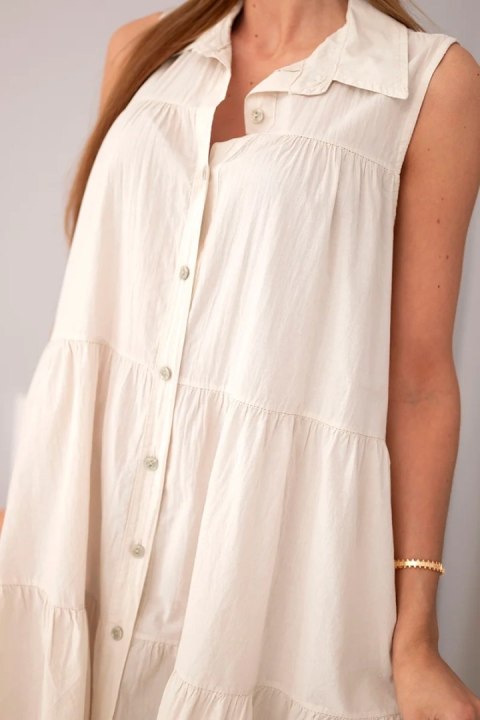 Sukienka damska bawełniana koszulowa bez rękawów z guzikami beżowa