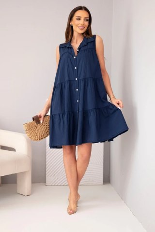 Sukienka damska bawełniana koszulowa bez rękawów z guzikami granatowa