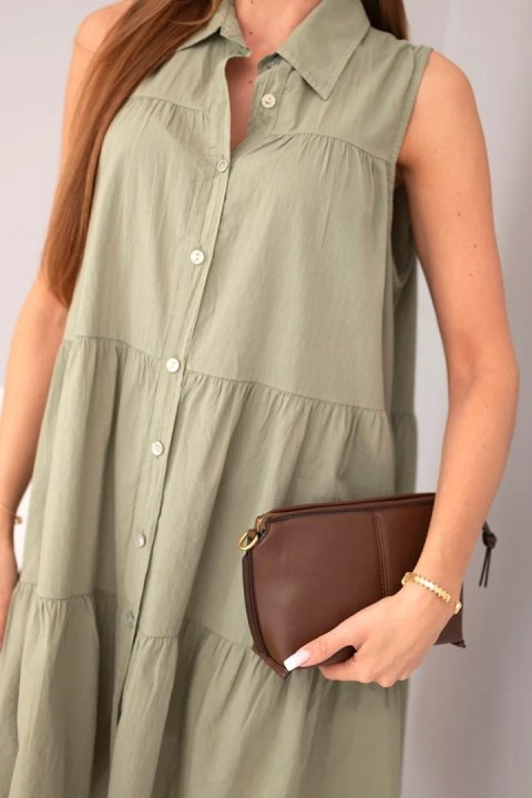 Sukienka damska bawełniana koszulowa bez rękawów z guzikami khaki