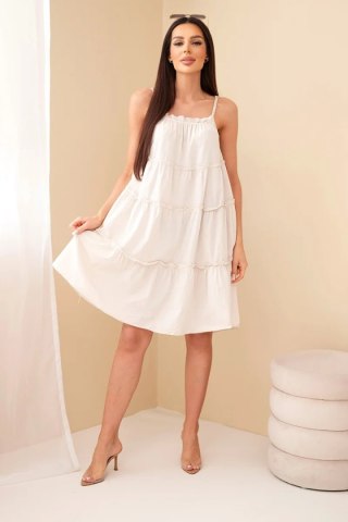 Sukienka damska bawełniana na ramiączkach z falbanami beżowa